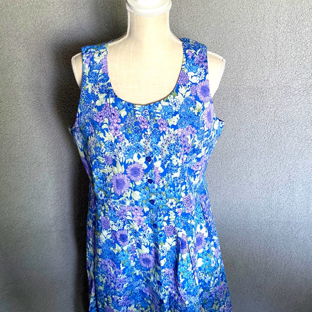 Chadwicks floral dress Womens size 16 blue Maxi Cottagecore Vtg sleeveless - Picture 2 of 16